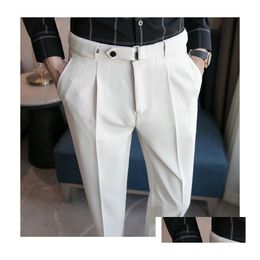 Men'S Pants 9 Part For Men Pleated Korean Fashion Ankle Length Streetwear Casual Pant Mens Formal Trousers Slacks Chinos 2022 Drop D Dhsrb