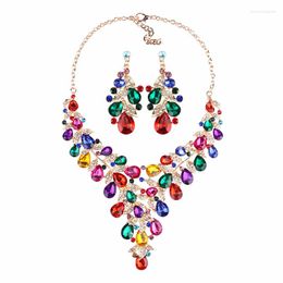 Necklace Earrings Set 7 Colors Luxury Crystal Statement Bridal Wedding Party Rhinestone Pendant