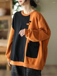 Women's Hoodies Fashion Color Patchwork Women Spring Autumn Loose Spliced Casual Sweatshirt 2023 Female Vintage Pullovers Top Femme