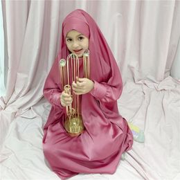 Ethnic Clothing Prayer Garment Abaya Eid Hooded Muslim Kids Girls Khimar Hijab Long Dress Set Ramadan Burqa Kaftan Islamic Arabic Robe