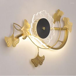 Wall Lamps Nordic Luxury All Copper Lamp Flower Creative Metallic Luster Living Room Aisle Background Bedroom Indoor Decor LED Lights