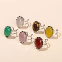 13x18mm atural Stone Red Agate Oval Shape Stainless Steel Open Ring Women Vintage Big Cabochon Adjustable Healing Rings