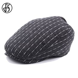 FS Summer Classic Retro Stripe Plaid Women Beret Streetwear Fashion Painter Hat Flat Top Ivy Hats Trend Mens Newsboy Cap Chapeau