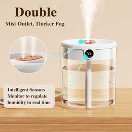 Humidifiers H2o Air Humidifier 2L Large Capacity Double Nozzle With Humidity Display Aroma Essential Oil Diffuser For Home Portable USB