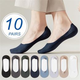 Men's Socks 10 Pairs Thin Ice Silk Men Invisible Slippers Breathable Seamless Silicone Anti-slip Male Cotton Bottom Sox Summer