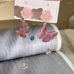 Stud Earrings Gradient Pink Butterfly Geometric Tassel Women's Sweet Cool Hanging Unique Design Female Exaggerated