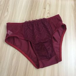 Underpants M-4XL Fashion Gay Underwear Men Sissy Panties Breathable Lace Briefs Transparent Penis Pouch Erotic