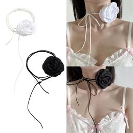 Choker Vintage Handmade Rose Flower Necklace Lace Up Wax Chain Collar Elegant Women Y2K Accessory