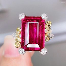 Cluster Rings Luxury Vintage 925 Sterling Silver Square Ruby Resizable For Women Elegant Gemstone Wedding Engagement Fine Jewelry