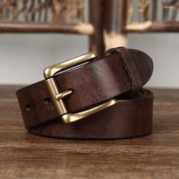 Belts 3.3CM Pure Cowhide High Quality Genuine Leather For Men Women Brand Strap Male Brass Buckle Jeans Cowboy Luxury Designer