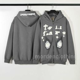 Men Women personality Hip Hop kanyeesaTravis Hip hop style Flame Skull hair foam cardigan zipper hoodie hoodie coat fashion street