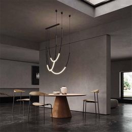 Pendant Lamps Iron Art Bamboo LED Flexible Tube Line Light Personalized Living Room Studio Modern Minimalist