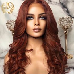 Invisible lace cooper red Coloured full lace human hair wig 13x4 natural wavy curly reddish brown brazilian remy lace front wig 150