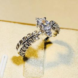 Wedding Rings Huitan Olive Leaves Design Women With Sparkling Cubic Zirconia Crystal Fashion Accessories For Female Jewellery