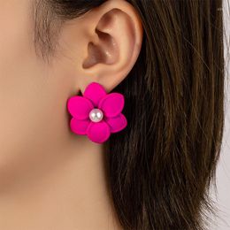 Stud Earrings Temperament Spray Painted Flower For Women Pearl Decorate Jewelry Party Wedding Simplicty Ornaments Gift