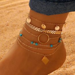 Anklets Fashion Multi Layer Anklet Summer Beach Pearl Crystal Foot Chain for Women Girls Rose Heart Charm Jewellery Ankle Bracelets Gifts 230607