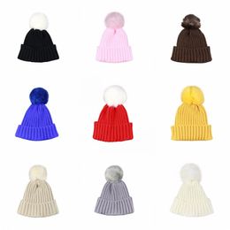 Autumn winter childrens beanie wool hat thickened candy Colour wool ball wool hat warm ear protection knitted hat for boys and girls baby pullover cap small ba055 E23