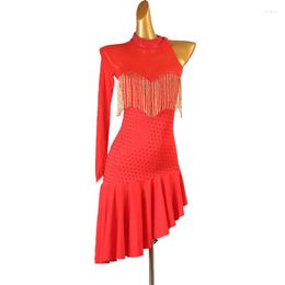 Stage Wear Latin Dance Dress Women Sexy One Shoulder Irregular Skirt Adult Professional Performance