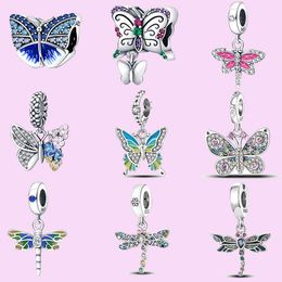 925 Sterling Silber Charms für die Schmuckherstellung für Pandora Perlen Anhänger Libelle Schmetterling Serie Charm-Set DIY feiner Perlenschmuck