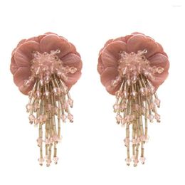 Stud Earrings Bohemian Crystal Tassel Flower For Women Dangle Fashion High Quality Wedding Jewelry Bijoux