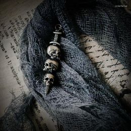 Pendant Necklaces Three Skulls On Sword Men's Gothic Unique Pure Brass Ornament Model