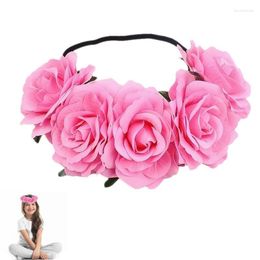 Decorative Flowers Boho Rose Flower Headband Bride Floral Crown Halo Headpiece Wedding Party Rosy