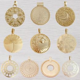 Pendant Necklaces 1pc Genuine Gold Color Large Bohemia Round Medallion Charms Plated Boho Pendants For DIY Necklace Jewellery Making Finding