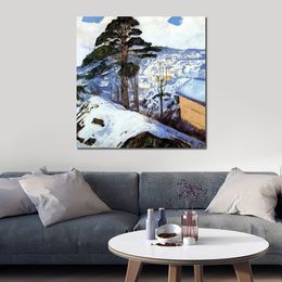 Landscape Canvas Art Winter at Kragero Edvard Munch Painting Handmade Living Room Modern Decor
