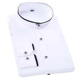 Men's Dress Shirts Shirt Longsleeved Chinese Style Casual Mandarin Collar Camisa Social Patchwork Black White Regular Fit Brand Male Clothes 230707