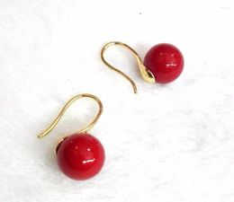 Dangle Earrings Women Jewellery Earring 10mm 12mm 14mm Red Round Ball Natural Shell Pearl Hook Gold Colours