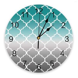 Wall Clocks Moroccan Cyan Turquoise Grey Gradient Large Clock Dinning Restaurant Cafe Decor Round Silent Home Decoration