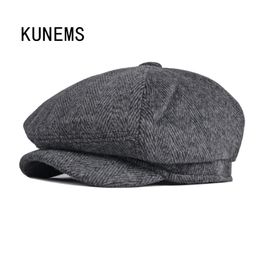 KUNEMS Fashion Tweed Beret Boina Retro Striped Octagonal Hats for Men Peaky Blinders Casual Newsboy Hat Dad Cap Gorras Hombre