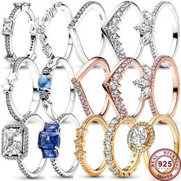 925 Серебряное серебряное серебровое женское кольцо -кольцо серебряное метеор сияющий кросс, желая кольца с костяным лепестком, подходящим для оригинальной Pandora, особый подарок для женщин
