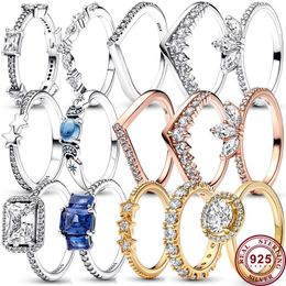 Prata Esterlina 925 Nova Moda Anel Feminino Prata Meteoro Brilhante Cruz Desejando Pétala de Osso Espécime Anel Adequado para Pandora Original, Um Presente Especial para Mulheres