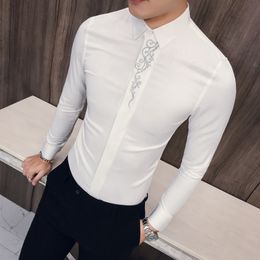 Men's Dress Shirts Autumn Men Embroidered Shirt Camisa Hombre Long Sleeved Slim Fit Business Casual Formal Club Social 230707