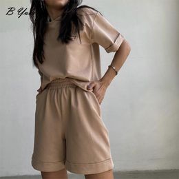 Sets Blessyuki Summer 100% Cotton Sets Women 2023 New Casual Loose Two Pieces Short Sleeve T Shirts and High Waist Short Pants Suits