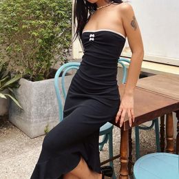 Work Dresses Y2K Vintage Women 2 Piece Summer Outfits Black Sleeveless Off Shoulder Tube Tops Long Bodycon Skirt Set Retro Streetwear