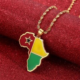 Pendant Necklaces Africa Guinea-Bissau Map Flag Necklace Gold Colour Stainless Steel African Jewellery Gift