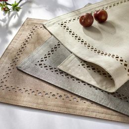 Table Mats Western Dining Linen Mat Hollow Anti Slip Insulation Cotton Solid Fabric Runner