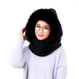 Berets Winter Dual-Use Suit Women Plush Velvet Neck Protector Hats Ear Cover Hooded Scarf Cap One Piece Set Children Girl Bomber Hat