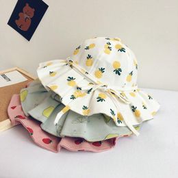 Hats Spring Summer Baby Hat For Girls Foral Kids Bucket Lovely Travel Beach Cap Sun With Windproof Rope