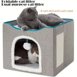Cat Beds For Indoor Cats, Interactive Play Toy, Foldable Cat Bed Kitten Cave Scratcher Pad Scratching Board