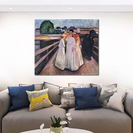 Modern Abstract Canvas Art The Ladies on The Bridge 1903 Edvard Munch Handmade Oil Painting Contemporary Wall Decor