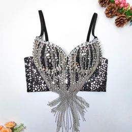 Women's Tanks Night Club Bustier Tops Women Punk Style Studded Crystal Sequines Tassel Super Short Camisole Top Gogo Stage Costumes