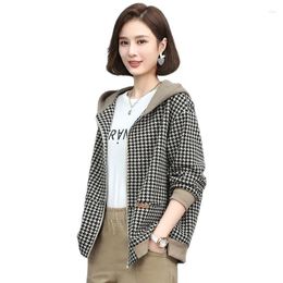 Women's Jackets Double With Lining Women Windbreaker 2023 Spring Short Coat Korean Loose Large Size Momma Grid Tops Femme Jacket 3XL