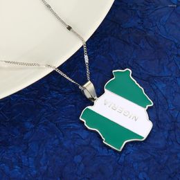 Pendant Necklaces Stainless Steel Enamel Nigeria Map Flag Trendy Silver Colour Nigerian Chain Jewellery