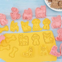 Baking Moulds 8Pcs Cartoon Puppy Cookies Stamps And Cutters 3D Dog Accessories Tools Cute Fondant Biscuit Moulds For Cake Decorating