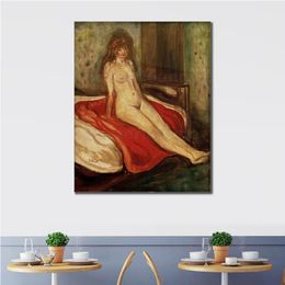 Abstract Canvas Art Girl on Red Cloth Edvard Munch Handcrafted Oil Painting Modern Decor Studio Apartment