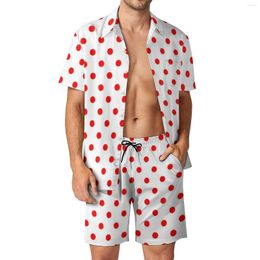 Men's Tracksuits Red Polka Dot Men Sets Geometric Dots Vintage Print Casual Shorts Funny Vacation Shirt Set Short Sleeves Graphic Oversize