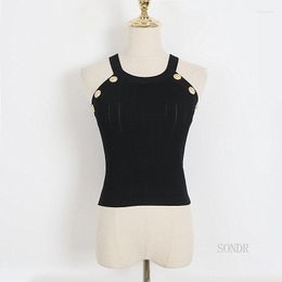 Women's Tanks Women Knitted Sexy Crop Top 2023 Summer White Short Shirts Spaghetti Strap Sweater Shirt Black Knit Tank Tops